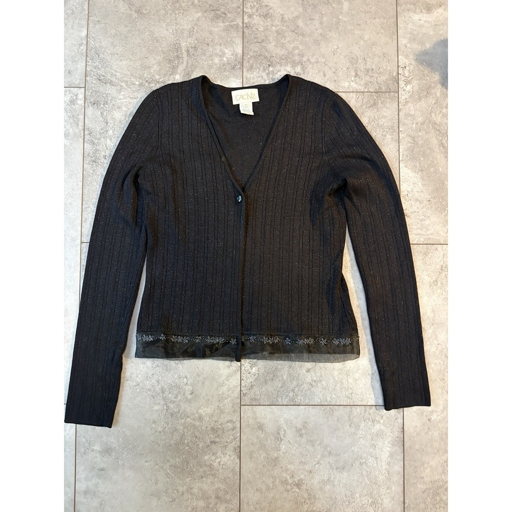 Vintage Cache Silk Blend Cardigan Black Size M Y2K Quiet Luxury Old Money